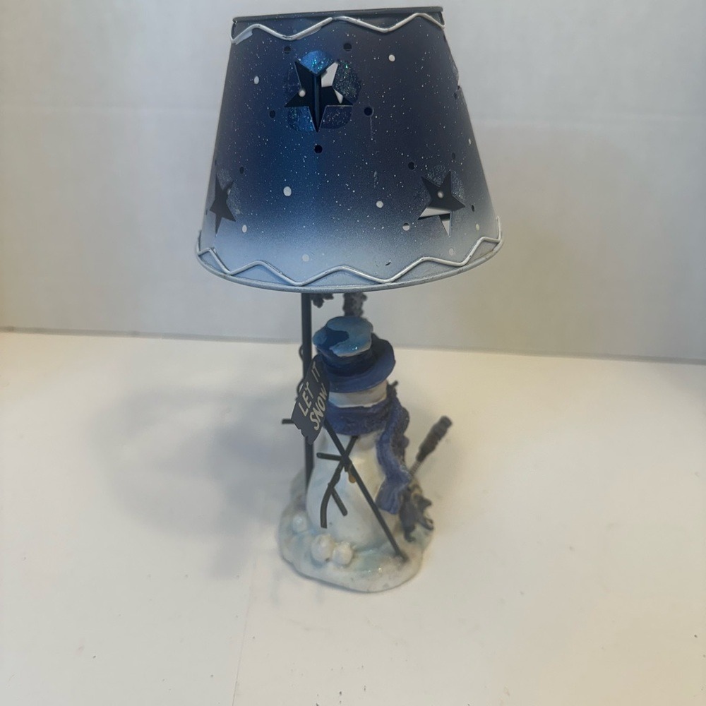 Snowman Let It Snow Jar Candle Holder Topper Blue Star Metal Shade Winter Decor - Picture 5 of 12